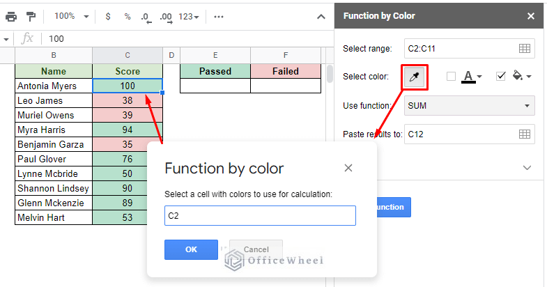 setting the background color condition and cell reference
