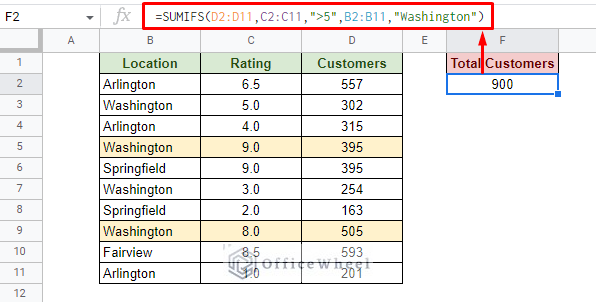 sum column with multiple conditions in google sheets with sumifs function
