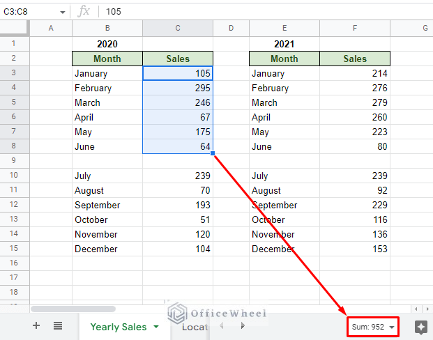 the status bar can work with any selected range of cells