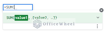 sum function syntax in google sheets