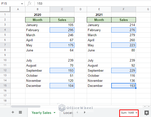 the status bar can sum any selected cell in google sheets