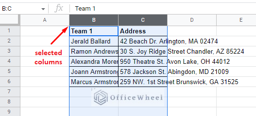 selecting multiple columns to format in google sheets