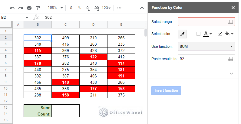 the function by color add-on window