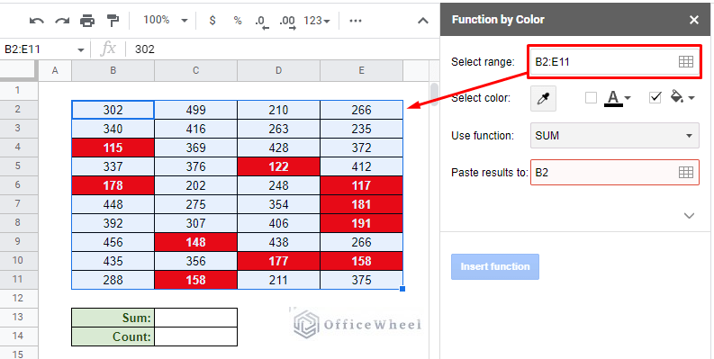 adding the data range to the function