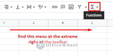 the functions menu can be found at the right end of the toolbar