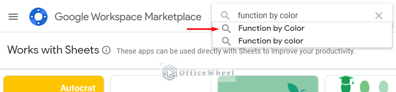 searching for the function by color add-on