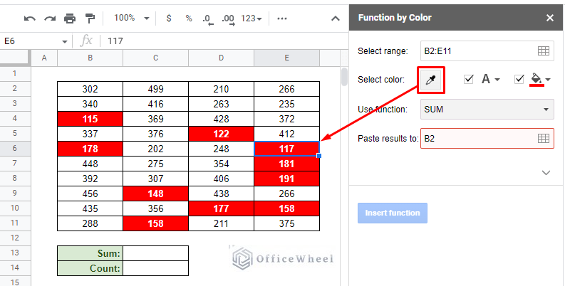 setting the condition color with the eye-dropper tool