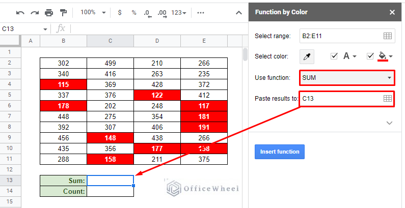 setting the function and result location
