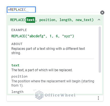 arguments of REPLACE function