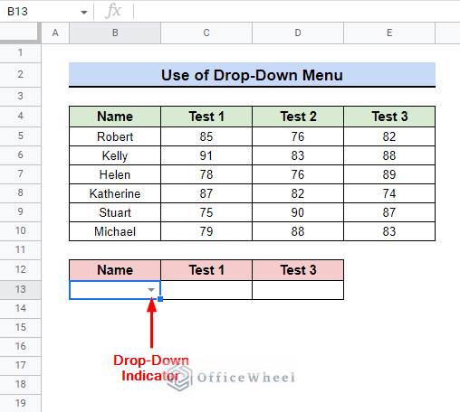 drop-down menu indicator
