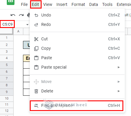 find and replace popup