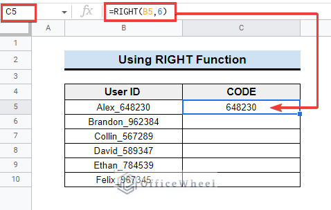 Use RIGHT Function to Get a Substring in Google Sheets