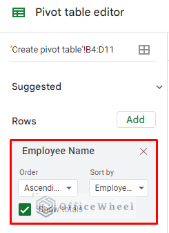 Insert the rows of pivot table