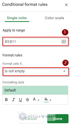 Insert the conditional formatting rules