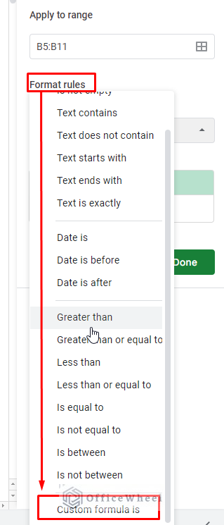 Select the formula column to insert formula