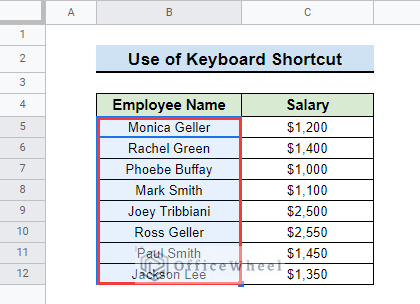 Use Keyboard Shortcut to Search in a Column