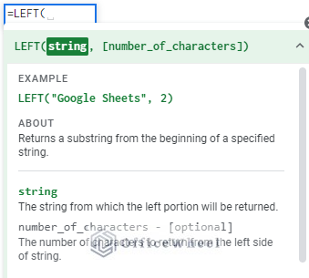 left function google sheets