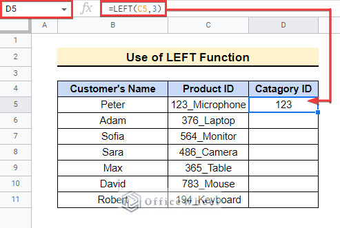 Get Characters from the Beginning of Strings in google sheets