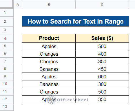 How to Search for Text in Range in Google Sheets