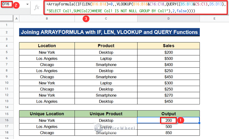 Joining ARRAYFORMULA with IF, LEN, VLOOKUP, and QUERY Functions in Google Sheets