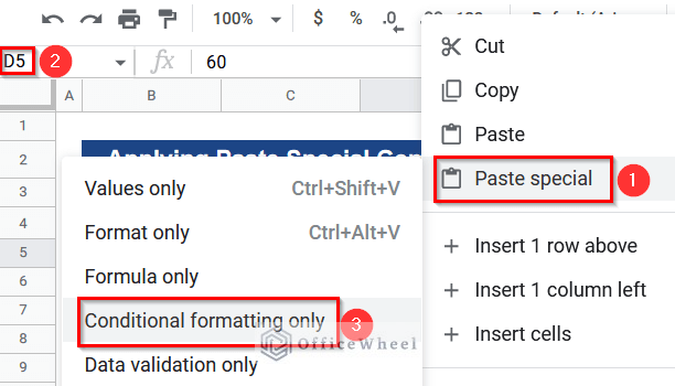 Applying Paste Special Command to Copy Conditional Formatting but Change Reference Cell in Google Sheets