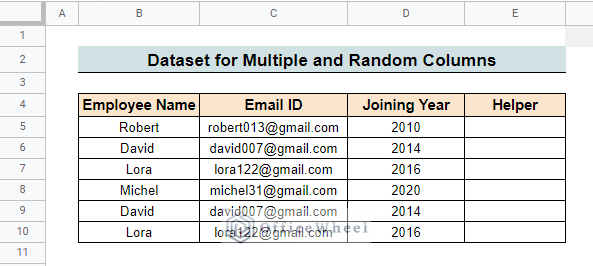 dataset to filter google sheets to remove duplicates in columns