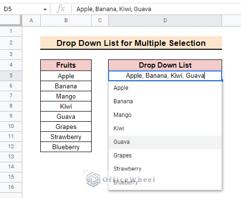 google sheets drop down list multiple selection