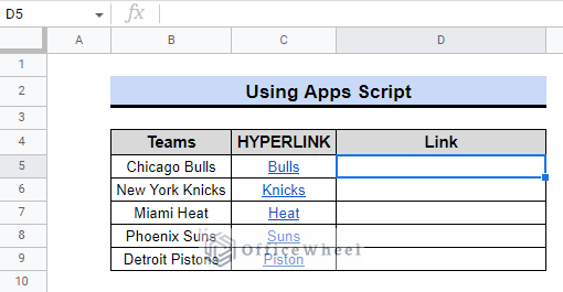 data for getting a hyperlink in cell
