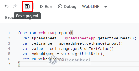 apps script save option