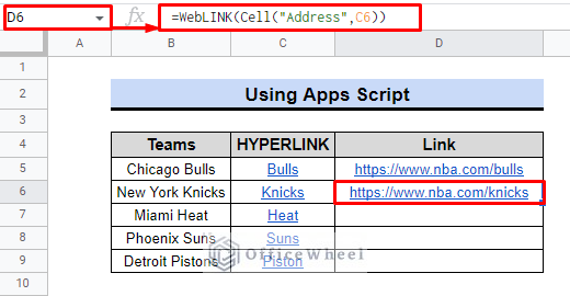alternative formula to get a hyperlink using apps script