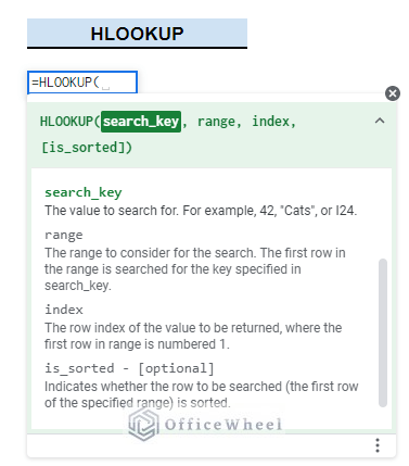 google sheets hlookup function