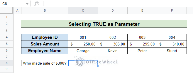 dataset for using TRUE as parameter