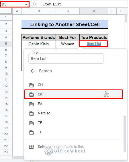 a list of different table names in google sheets