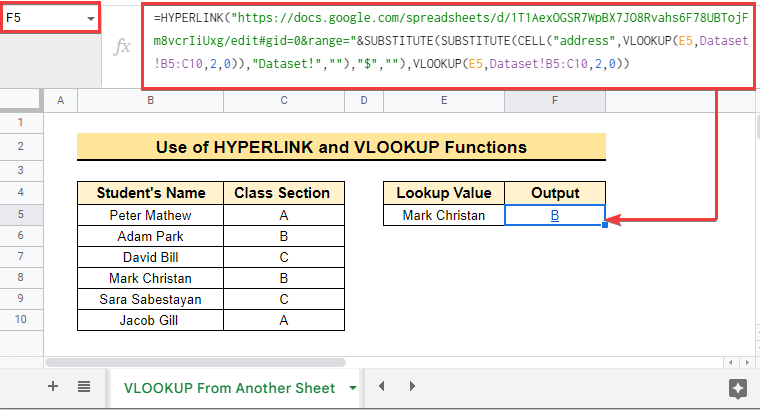 Building Hyperlink to VLOOKUP Cell in Another Sheet in google sheets