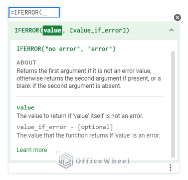 iferror syntax in google sheets