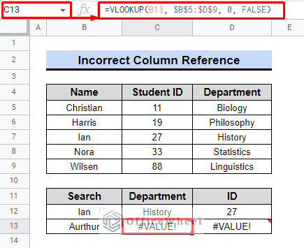 #value! error in google sheets