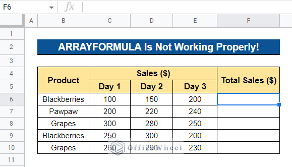ARRAYFORMULA is Not Working when Sum in Google Sheets