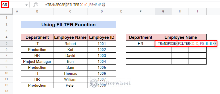 apply filter formula in google sheets