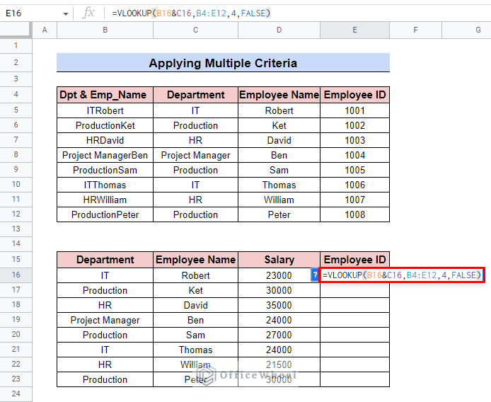 apply vlookup function