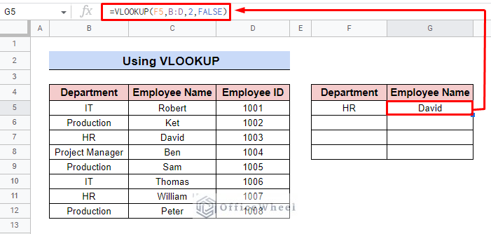 insert vlookup formula 
