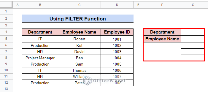 use filter function vertically