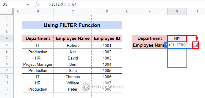 insert filter formula for vlookup in google sheets