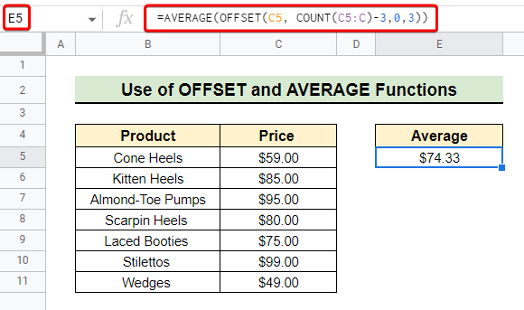 Using Offset and Average Functions to average last n rows