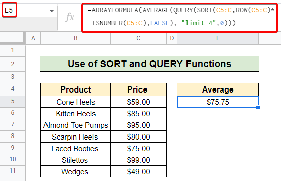 Applying SORT and QUERY Functions to average last n rows