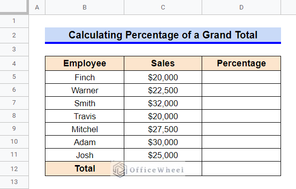 how to calculate percentage in google sheets