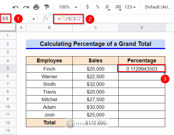 How to Calculate Percentage of a Grand Total in Google Sheets
