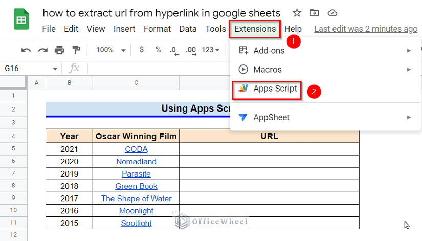 Using Apps Script to Extract URL from Hyperlink in Google Sheets