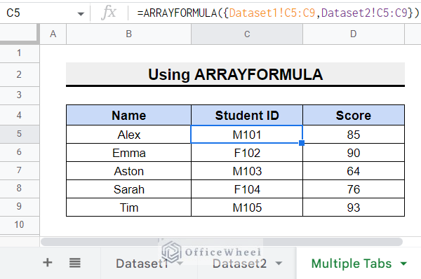 Result of linking cells from multiple tabs in Google Sheets