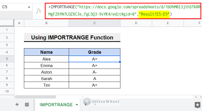 Final output of linking cells from another spreadsheet in Google Sheets