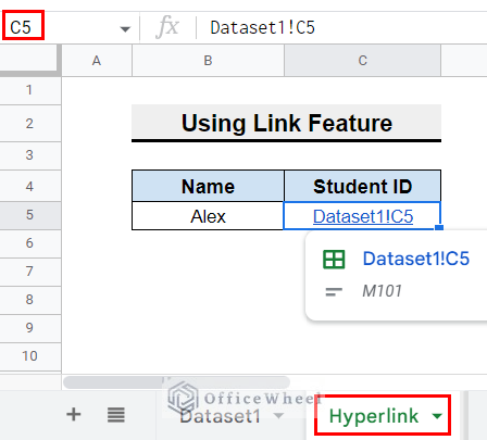 Result of Hyperlinked Cells Between Tabs in Google Sheets
